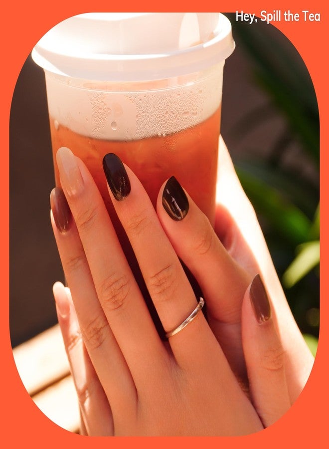 Heyhae Semi Cured Gel Nail Strips | No LED Lamp Needed | Solid, Neutral | Easy Apply & Remove, Salon Quality | Includes 28 Strips, 1 Prep Pads, Nail File & Wooden stick - Hey, Spill the Tea - Image 5